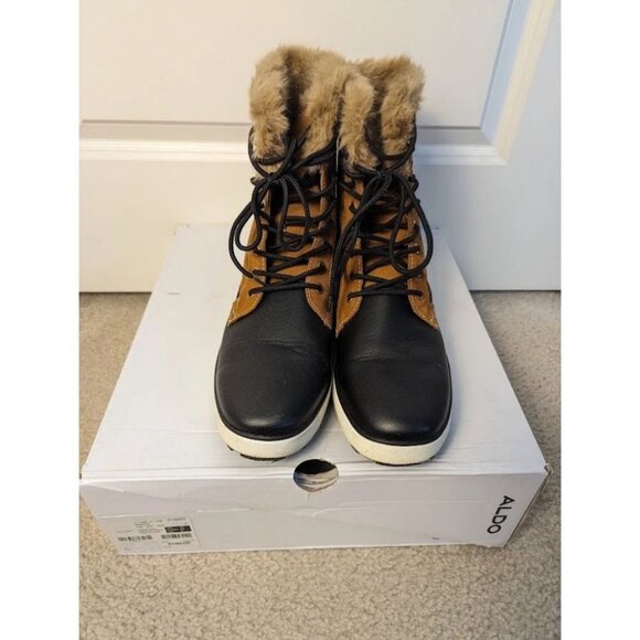 ALDO Adedia Black Brown Faux Fur Trim Boots Size 10 main image 2